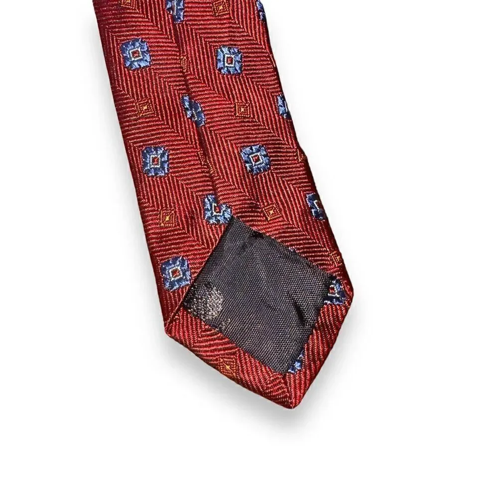 Brooks Brothers Crimson Red Flower Print Handmade Silk Tie